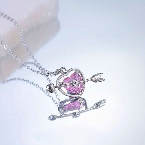 Brand New Silver Cupid Love Pendant Necklace with Pink Heart & Arrow (see more) - Picture 1 of 5